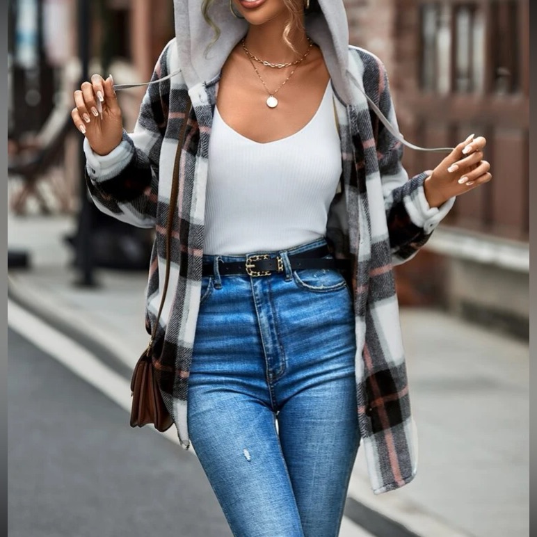 Boho Plaid Hoodie Coat